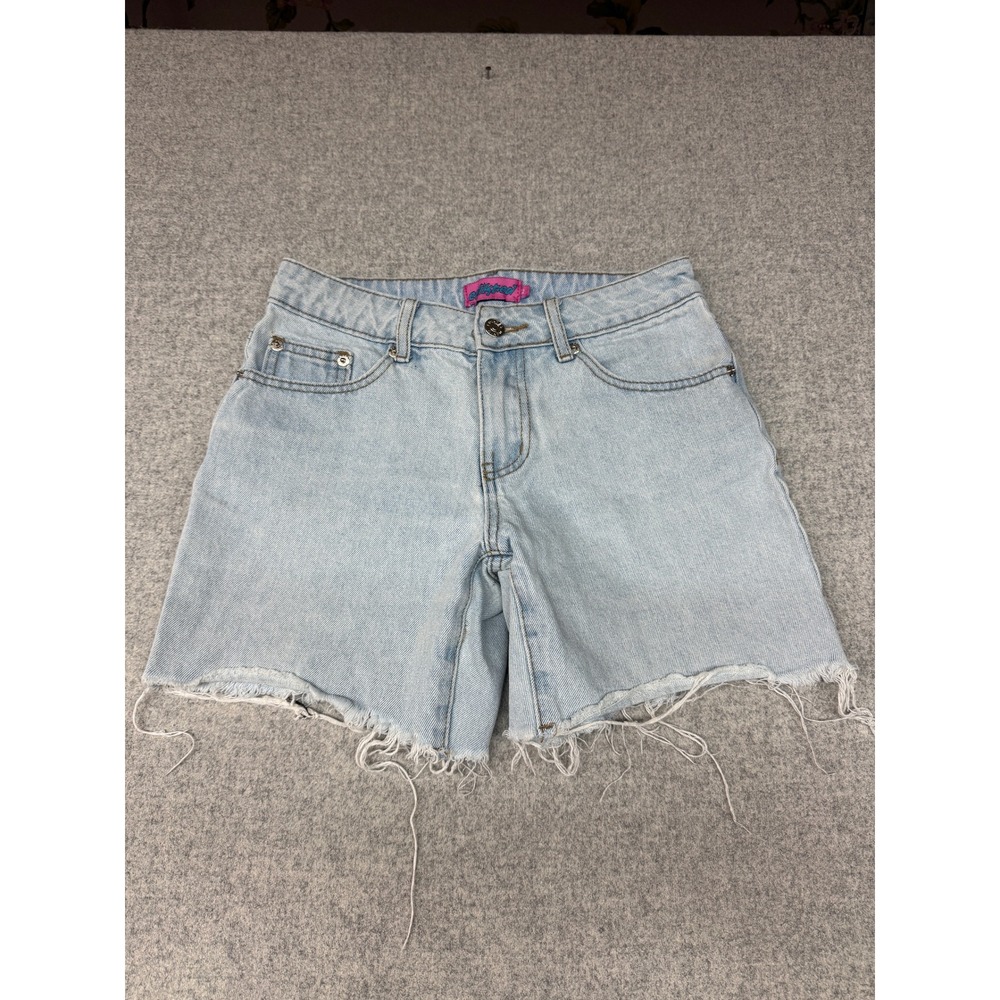 Edikted Denim Shorts XS Light Wash Blue Distressed Raw Hem Frayed Casual Summer
